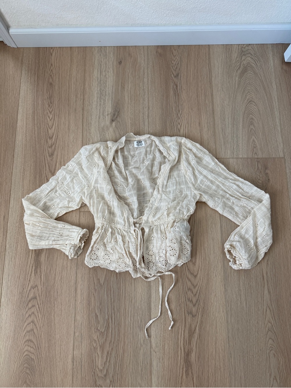 Cotton On Cream Eyelet Tie-Waist Peplum Blouse
